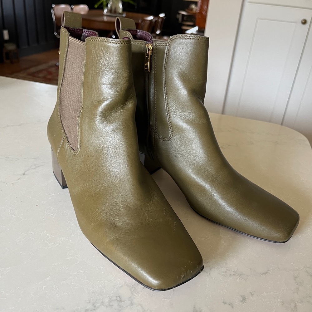Franco Sarto Olive Green Leather Ankle Boots